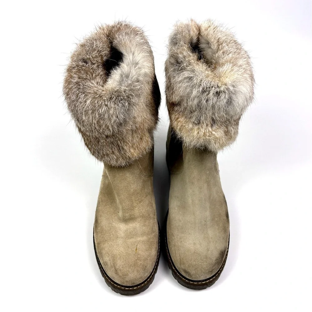 Carlo Pazolini‎ Suede & Fur Winter Boots Womens Sz 38 7.5 Beige Made in Italy